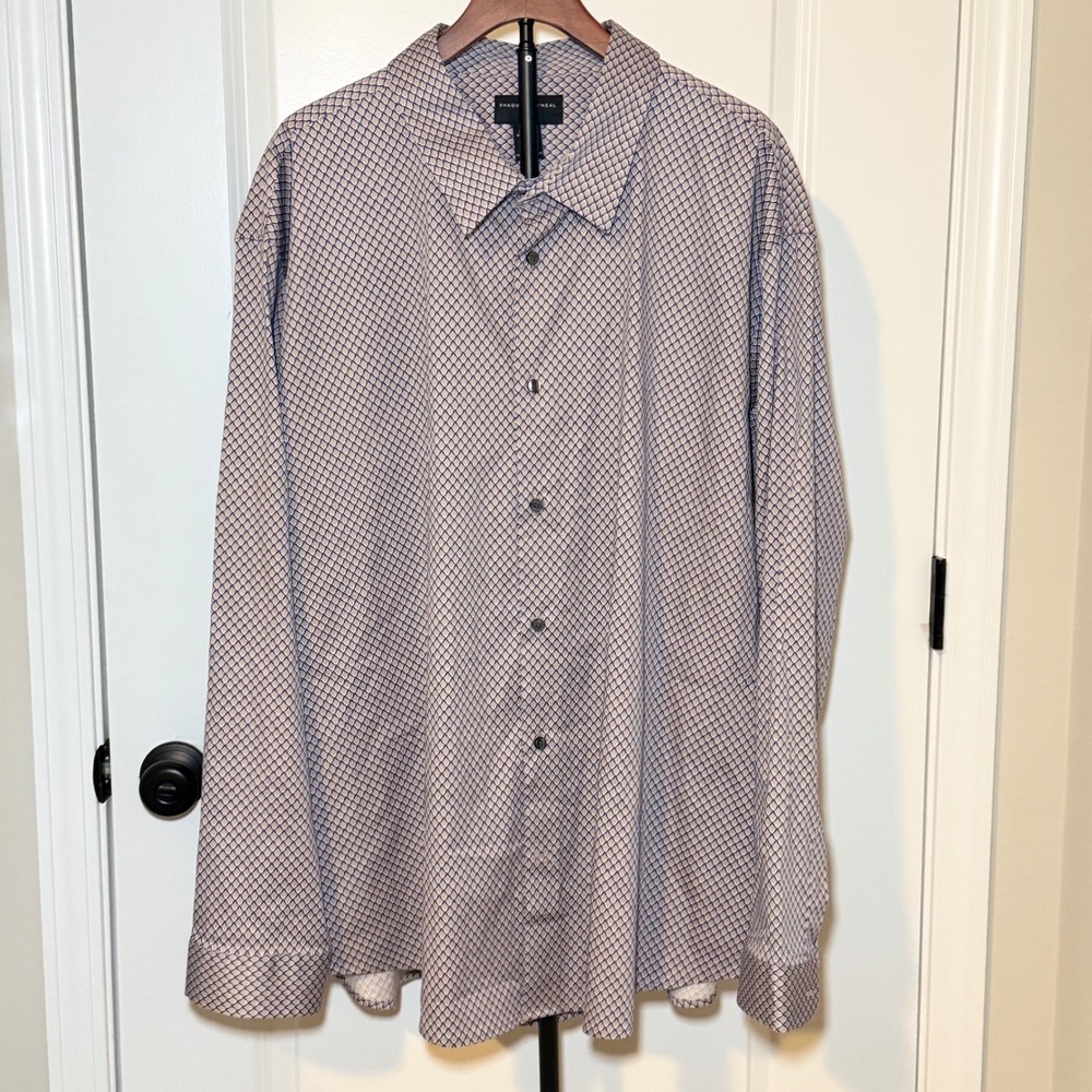Shaquille O'Neal XLG Mens 4XL Geometric Button Down Shirt Preppy Business Casual